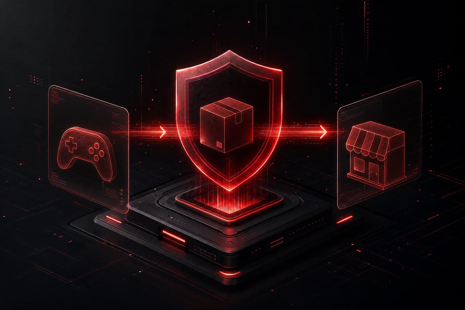 Abstract illustration of a protected digital marketplace trade